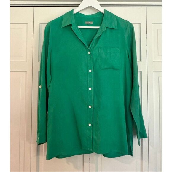 J.Jill 100% silk green button down shirt size small - Picture 3 of 8